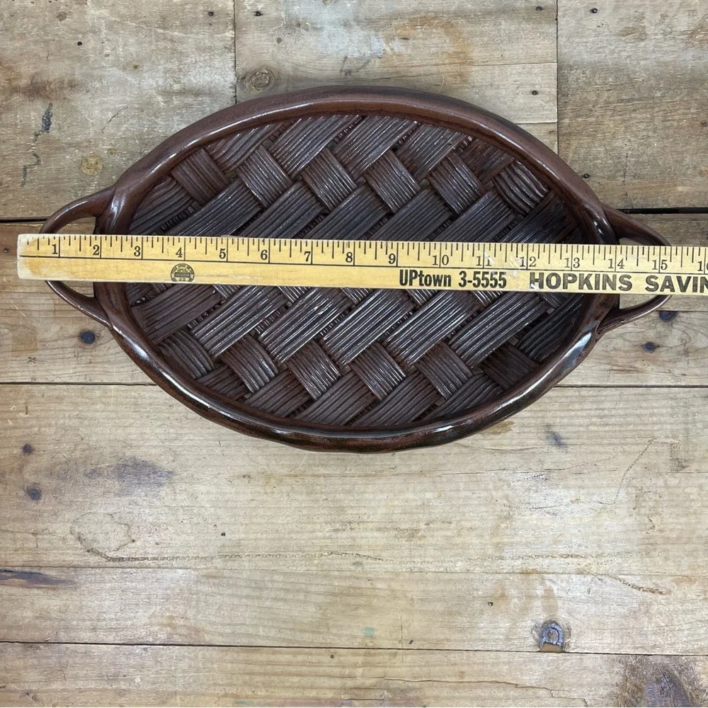 Parmentier Decors Woven Basketweave Ceramic Platter Vintage‎ Studio Pottery